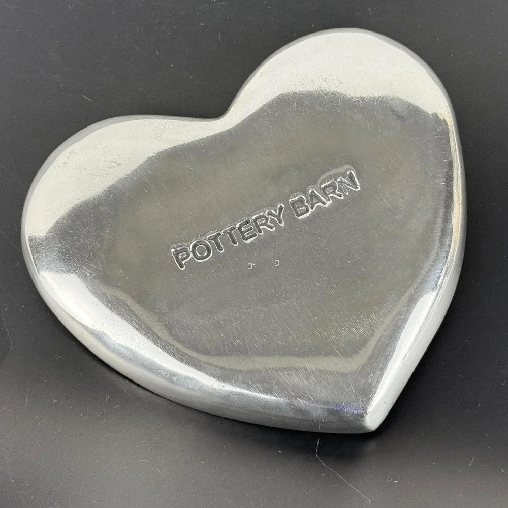 Pottery Barn Aluminum Heart Trinket Dish Tray Silver Tone 5